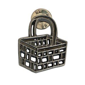 1996 Cookie Basket Vtg Ann Clark Pin Badge Silver Pewter Metal Lapel Hat Lanyard